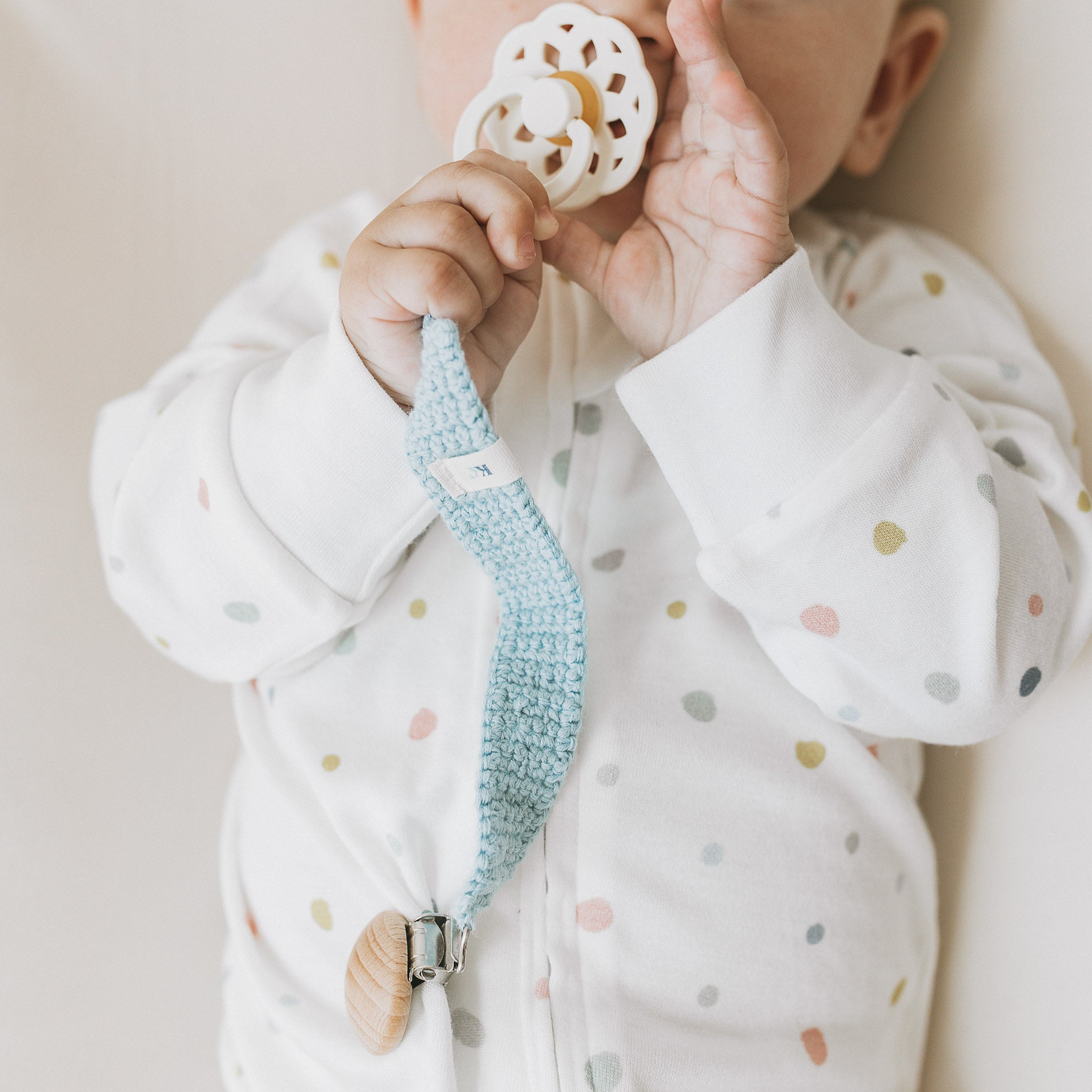 Crochet Pacifier Clip - Blue