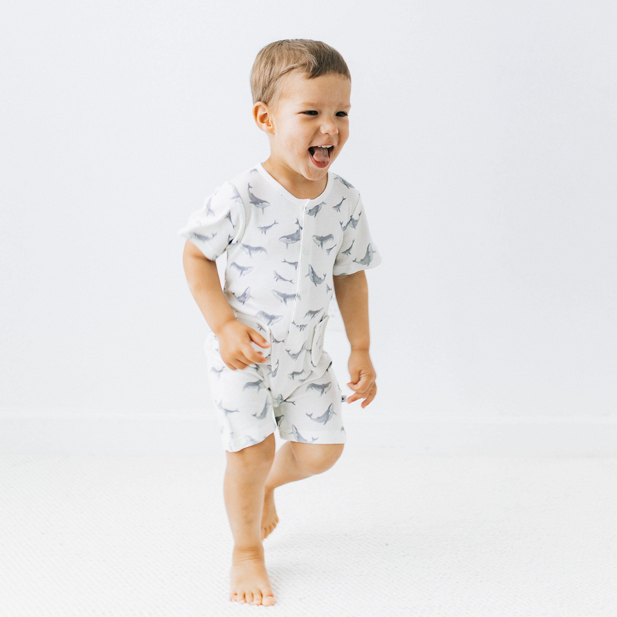 Buttoned Romper - Whales Lullaby