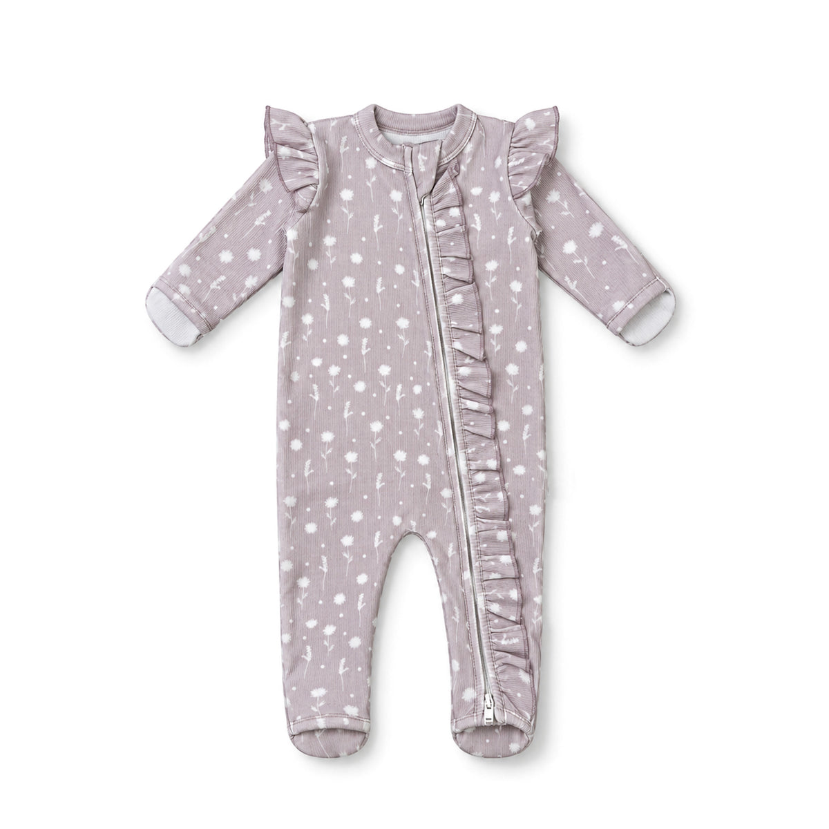 Ribbed Frilled Growsuit - Sprig