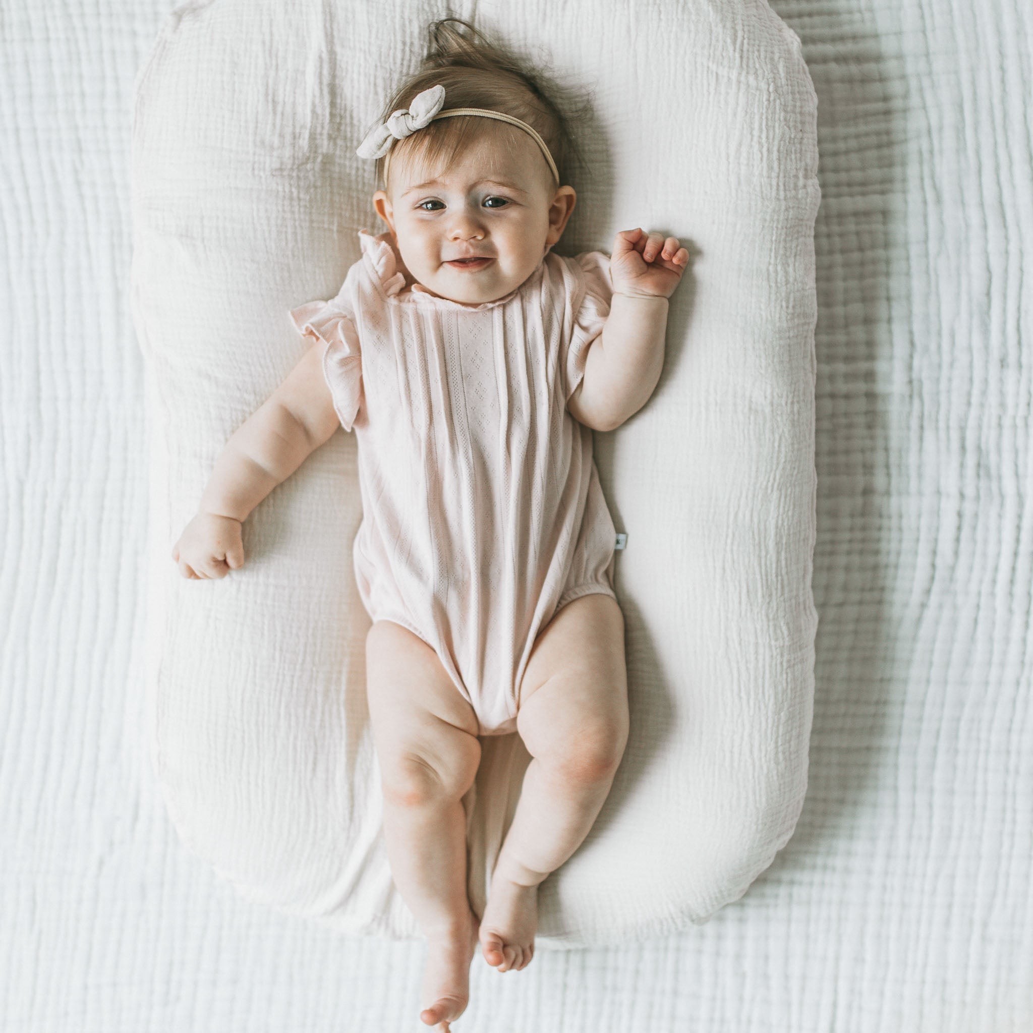 Pointelle Flutter Romper - Blush