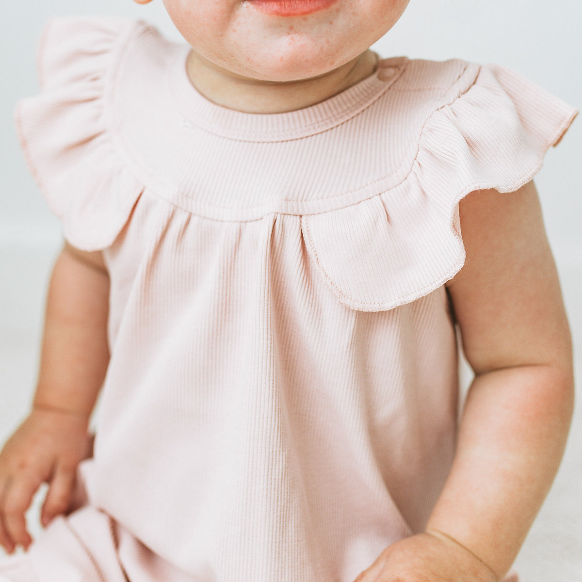 Ribbed Frilled Playsuit - Veil