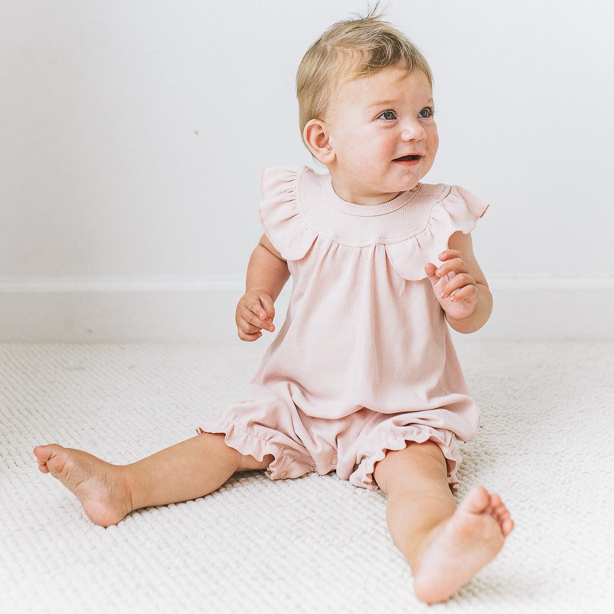 Ribbed Frilled Playsuit - Veil