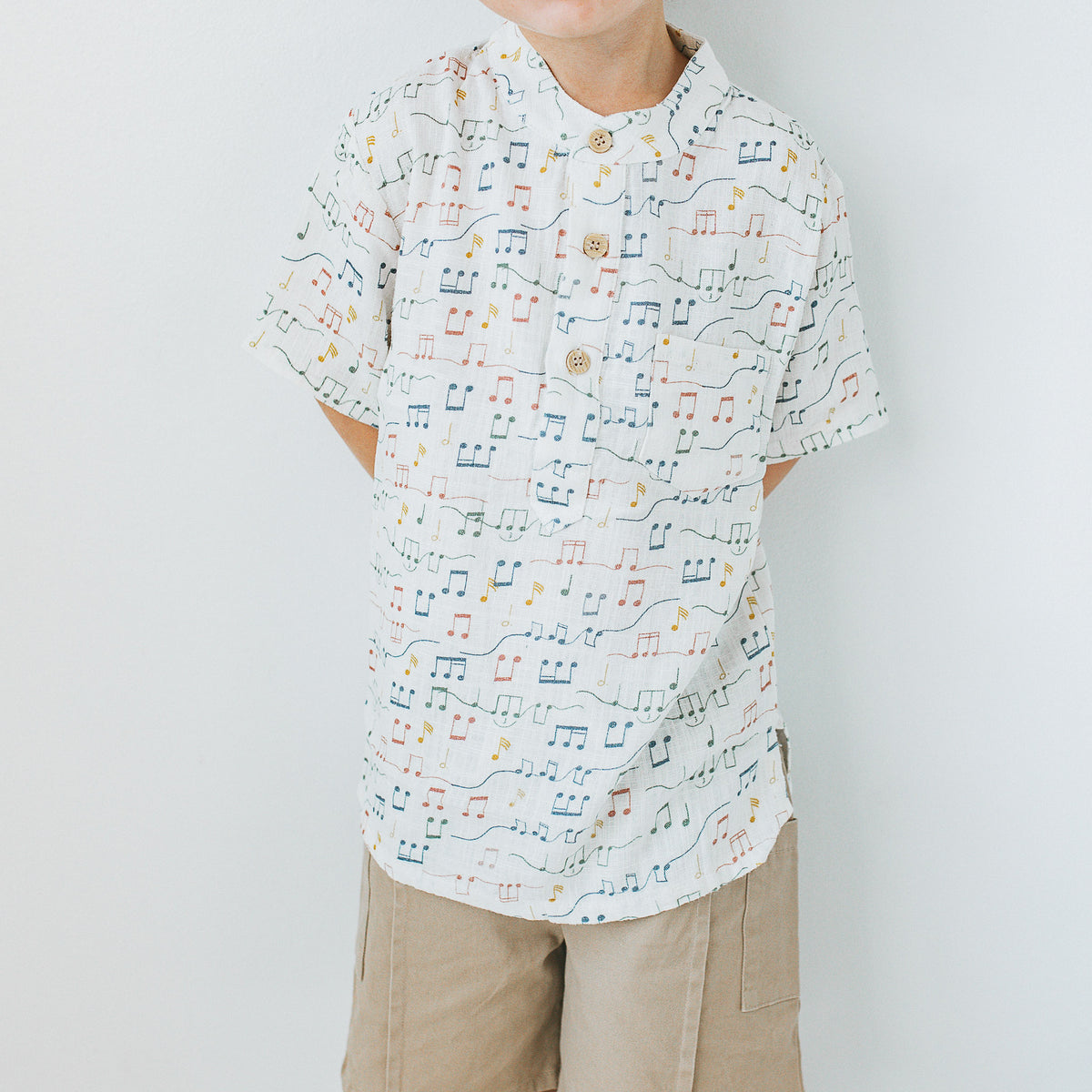 Band Collar Shirt - Gentle Notes