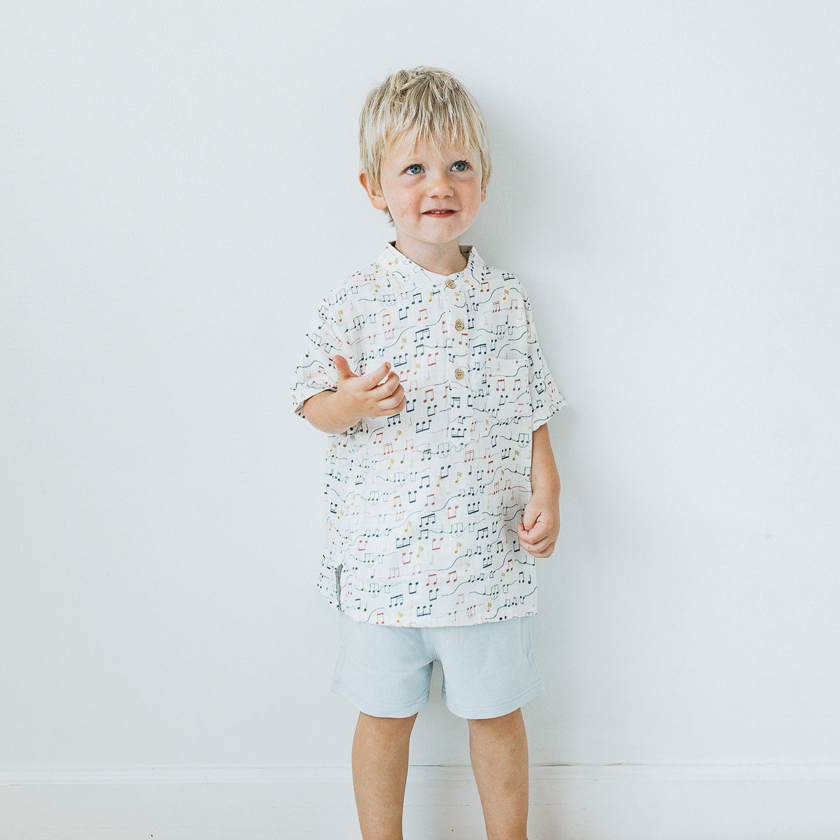 Band Collar Shirt - Gentle Notes
