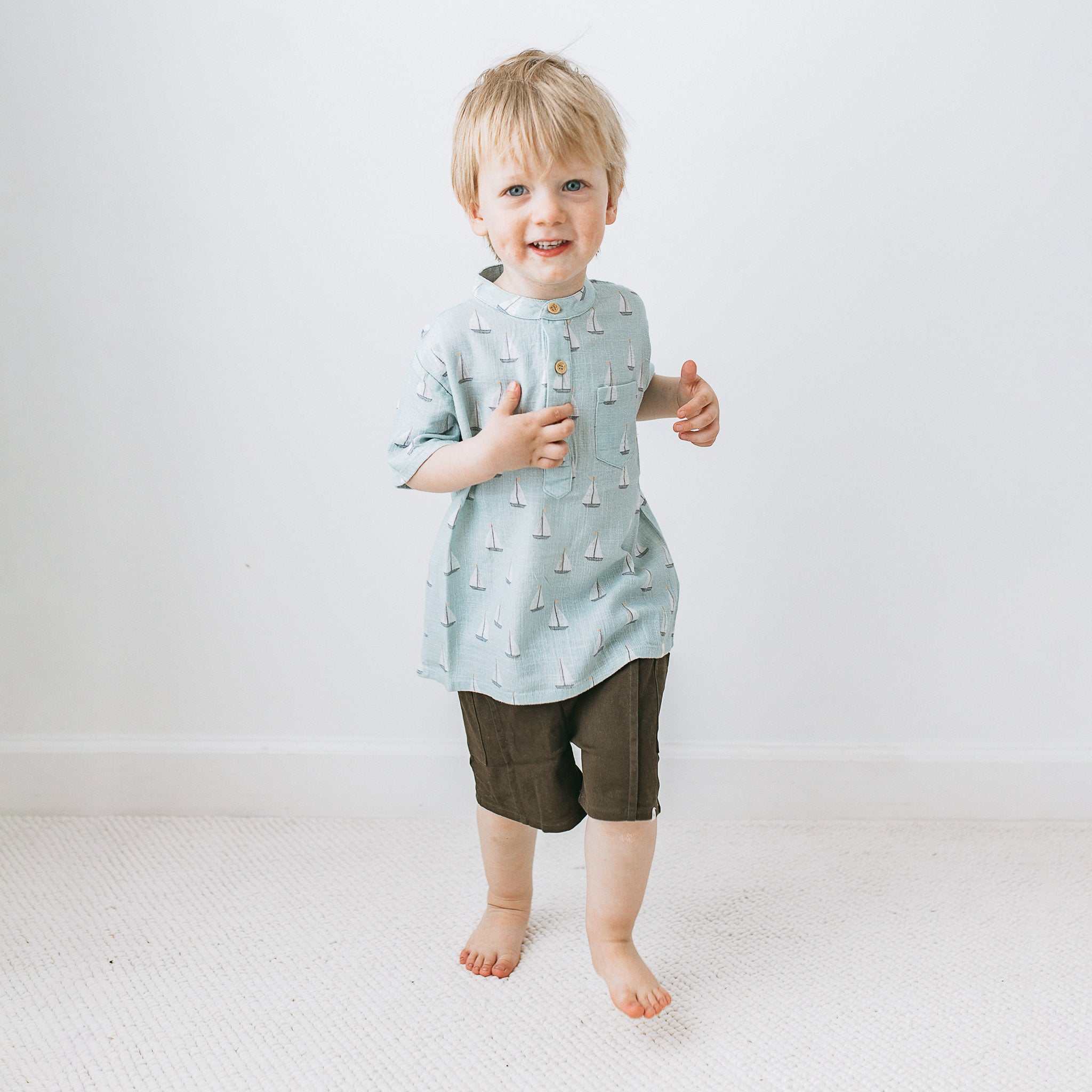 Band Collar Shirt - Sail Away