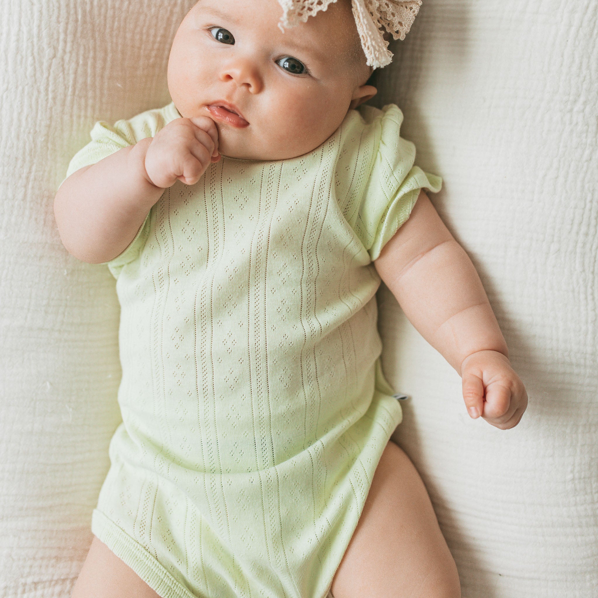 Pointelle Puff Sleeves Bodysuit - Jade