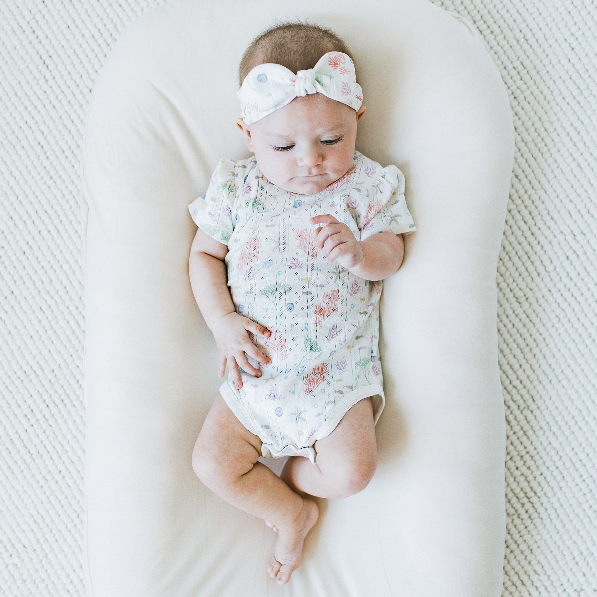 Pointelle Puff Sleeves Bodysuit - Sea Bloom