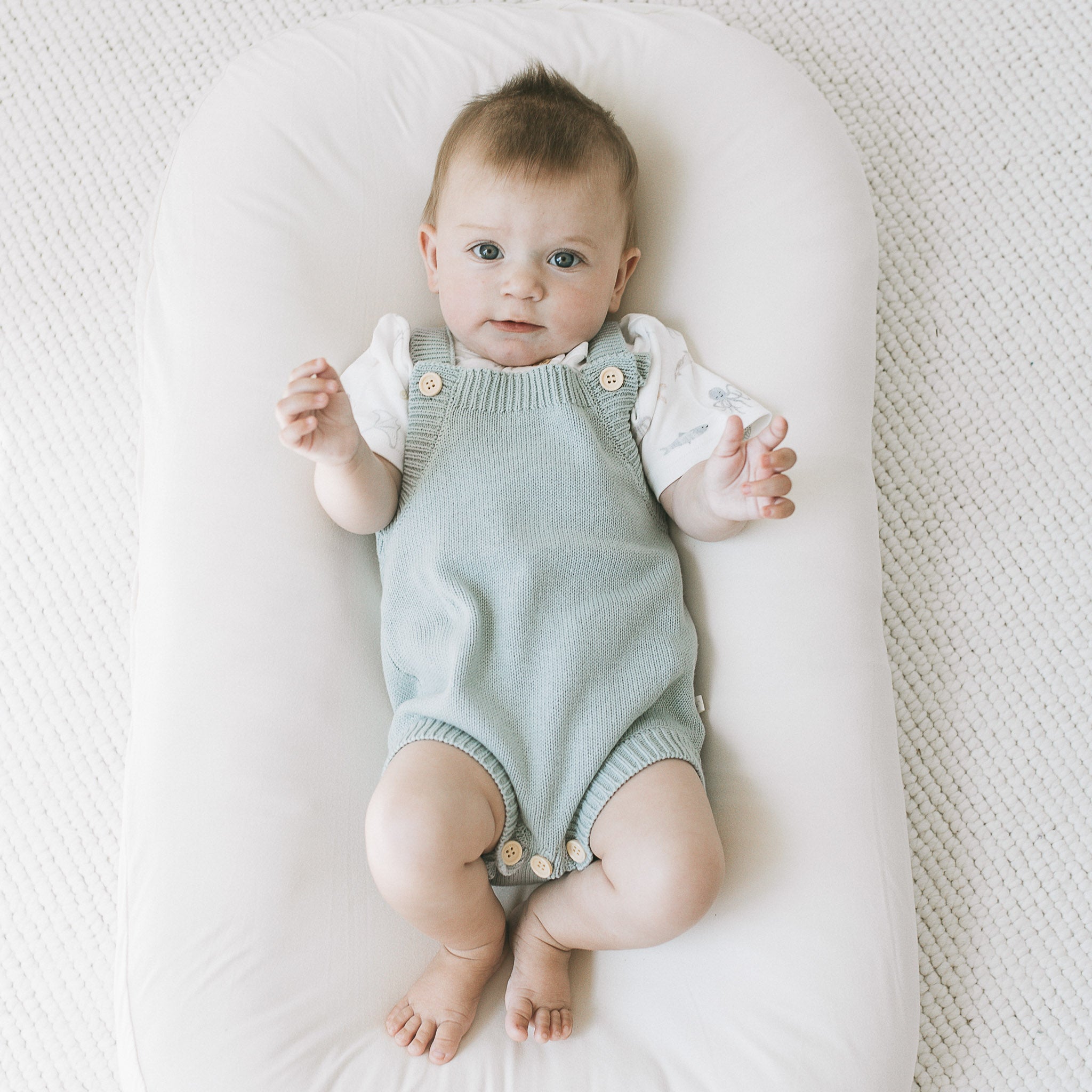 Knit Overall Romper - Sky Blue
