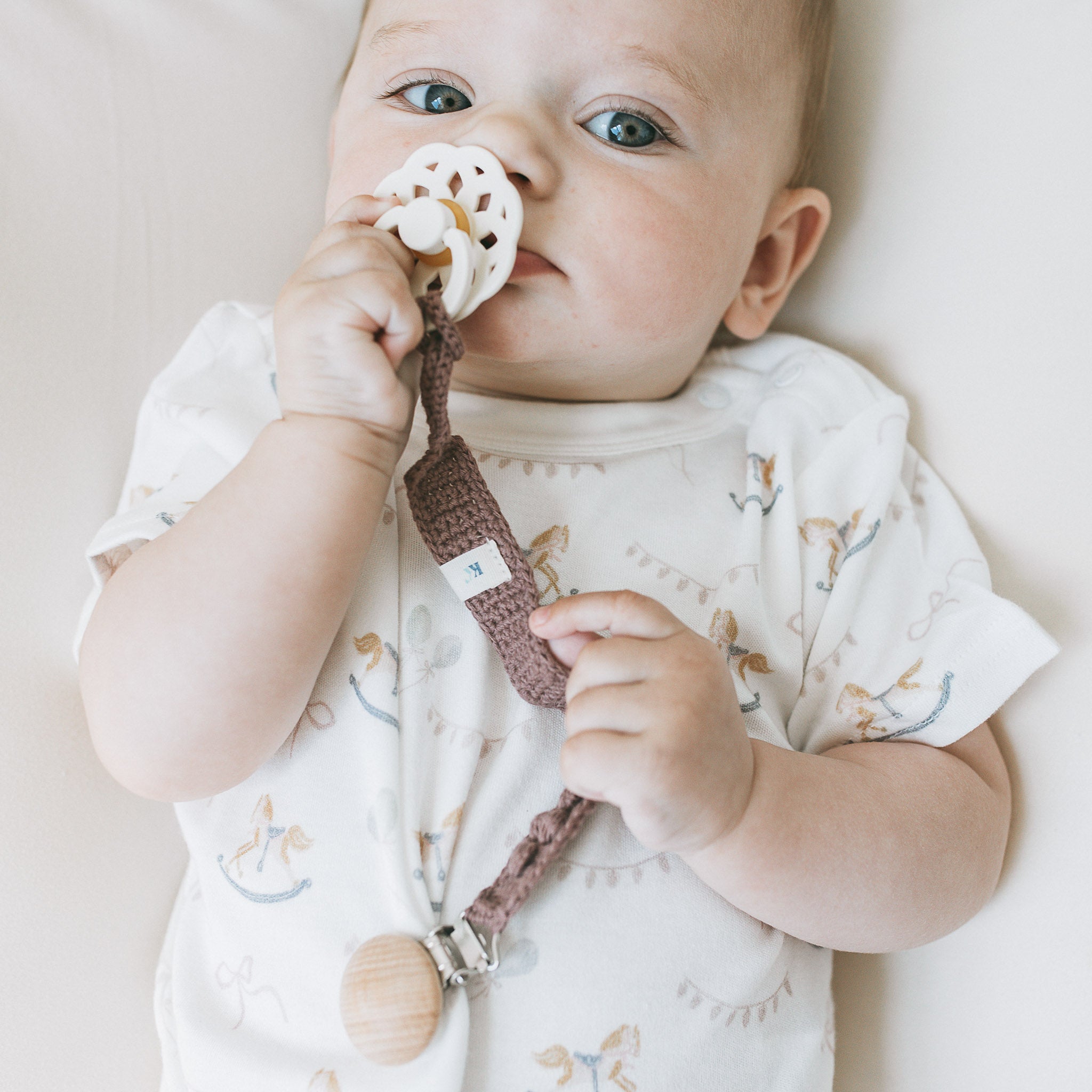 Crochet Pacifier Clip - Mink