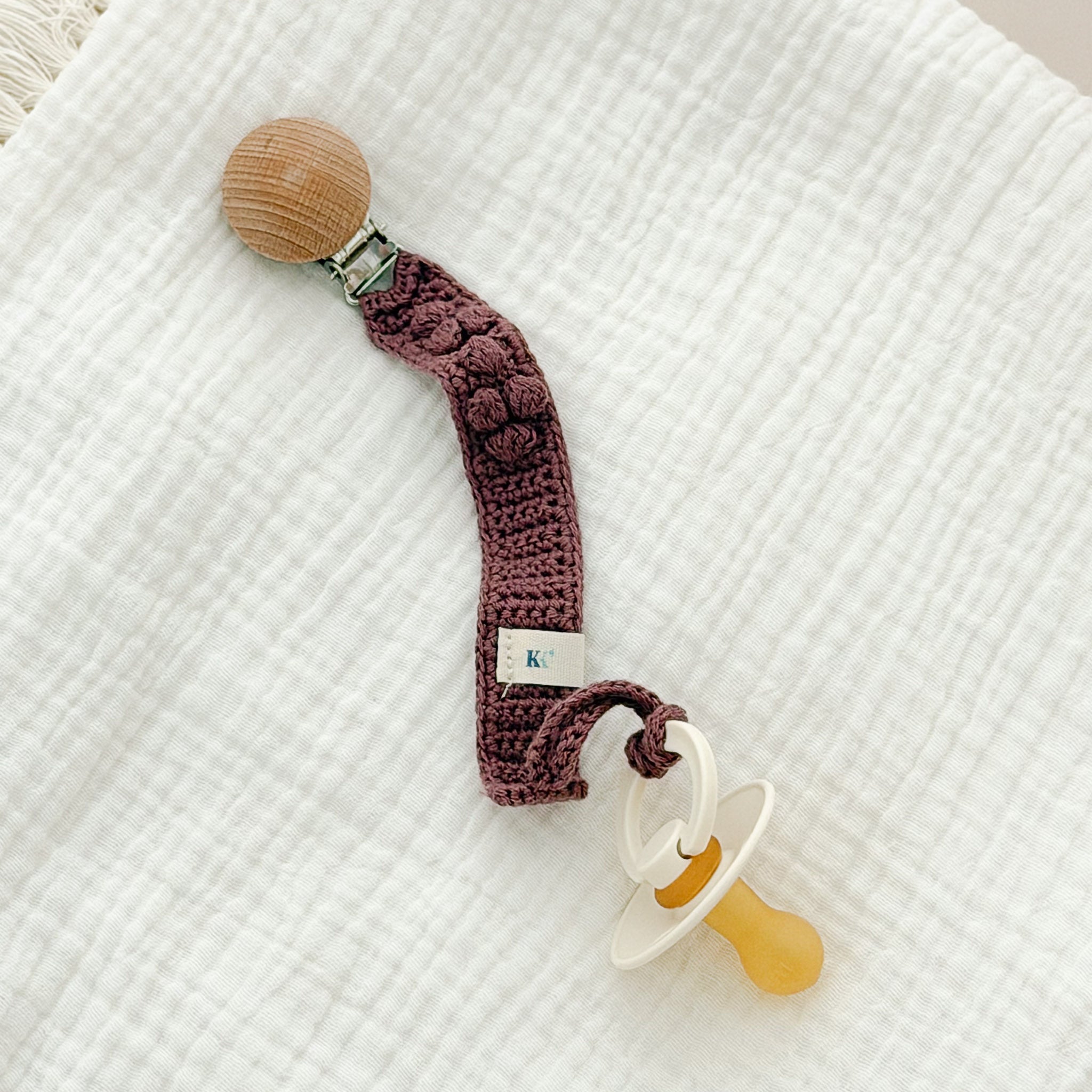 Crochet Pacifier Clip - Mink