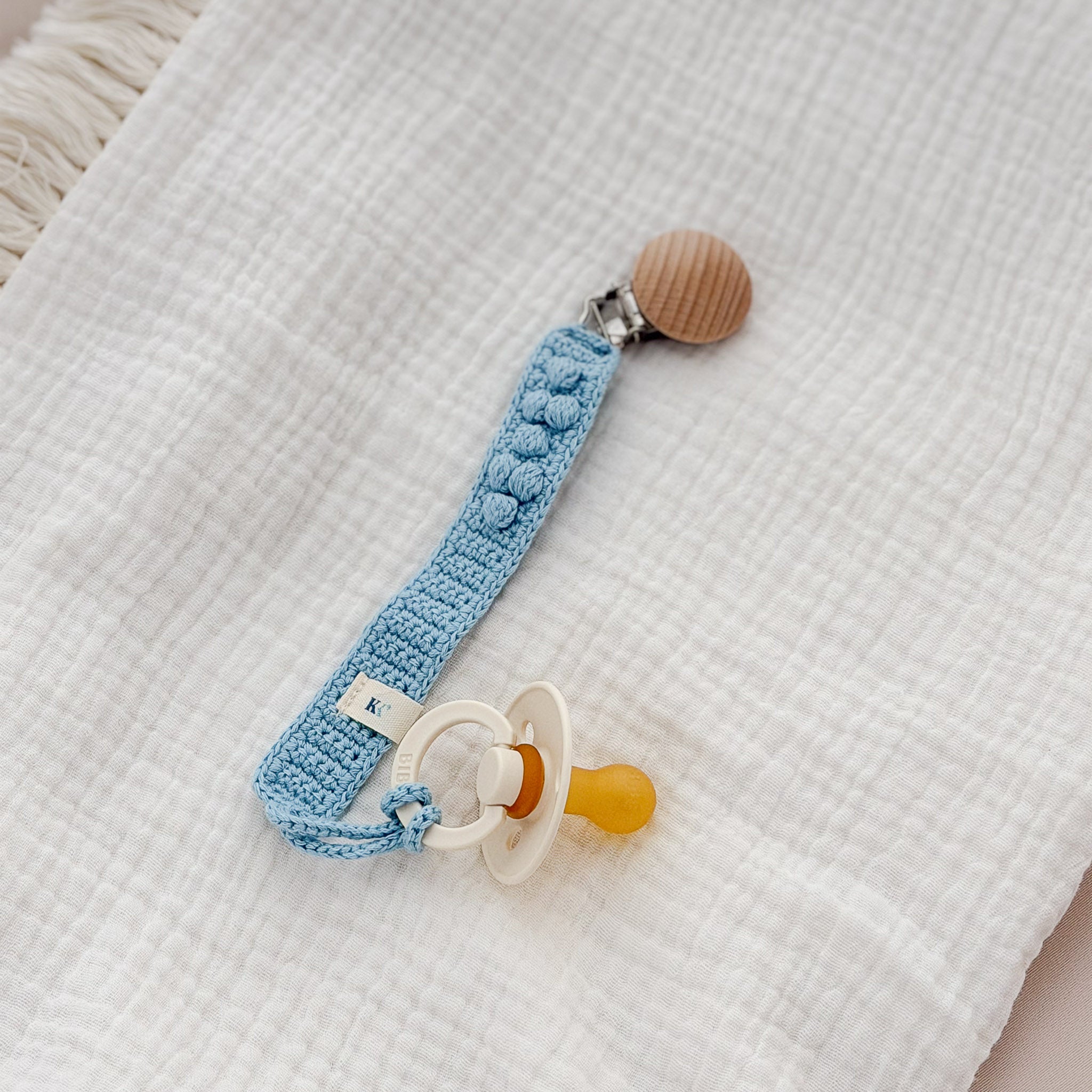 Crochet Pacifier Clip - Blue