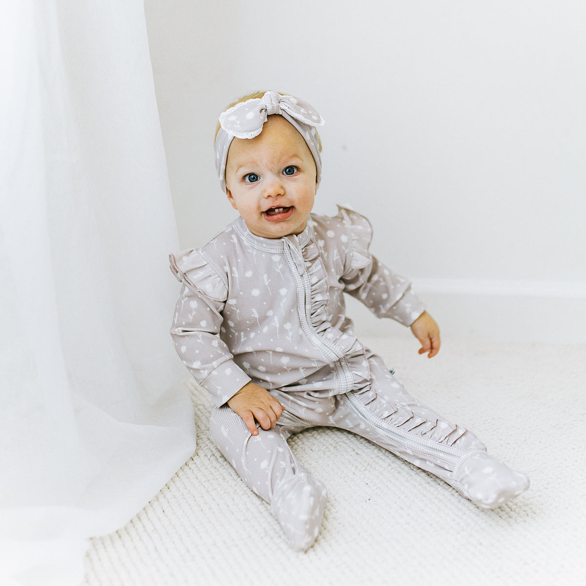 Ribbed Frilled Growsuit - Sprig