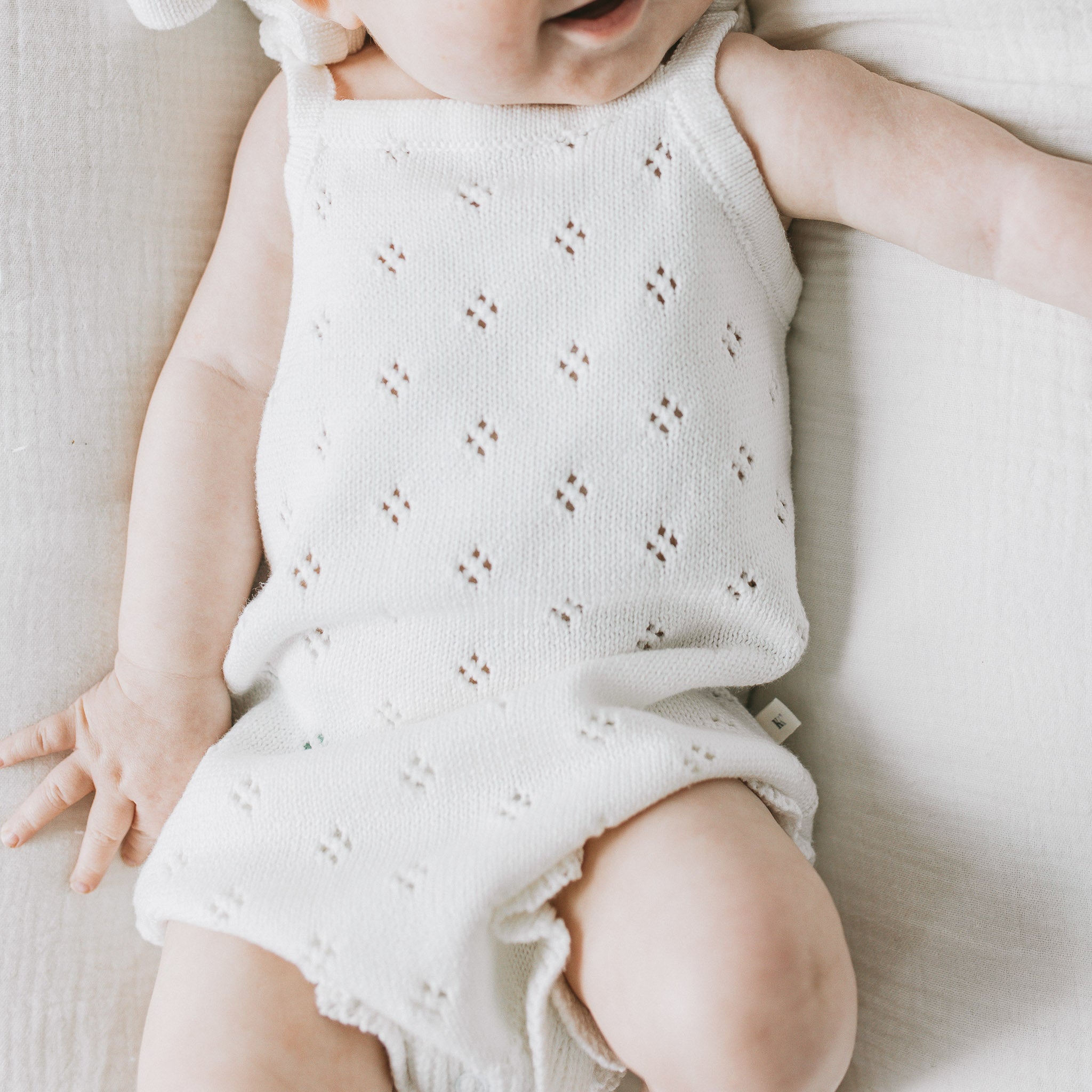 Pointelle Knit Romper- Ivory