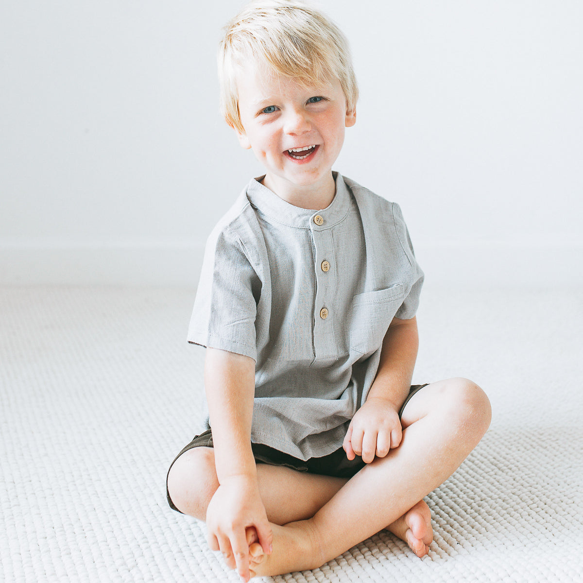 Band Collar Shirt -Clay