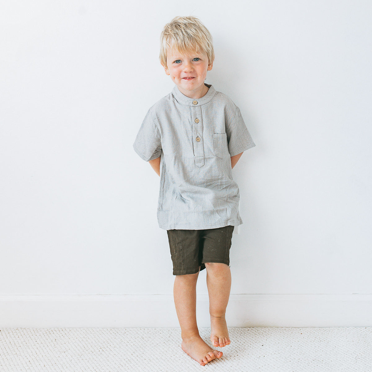 Band Collar Shirt -Clay