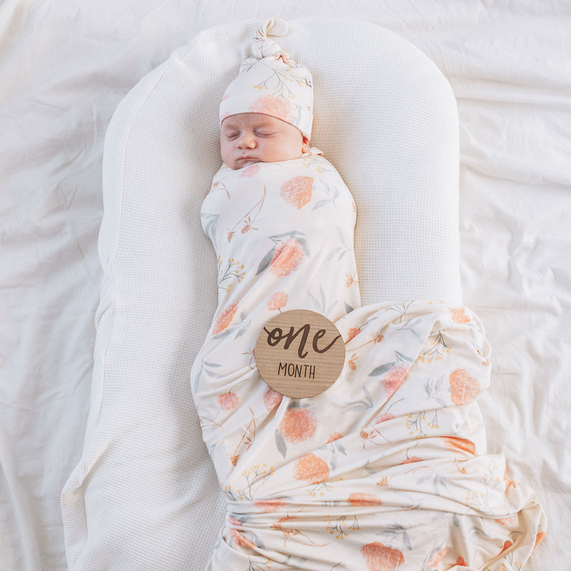 Bamboo Luxe Swaddle Set - Peonies Pastel