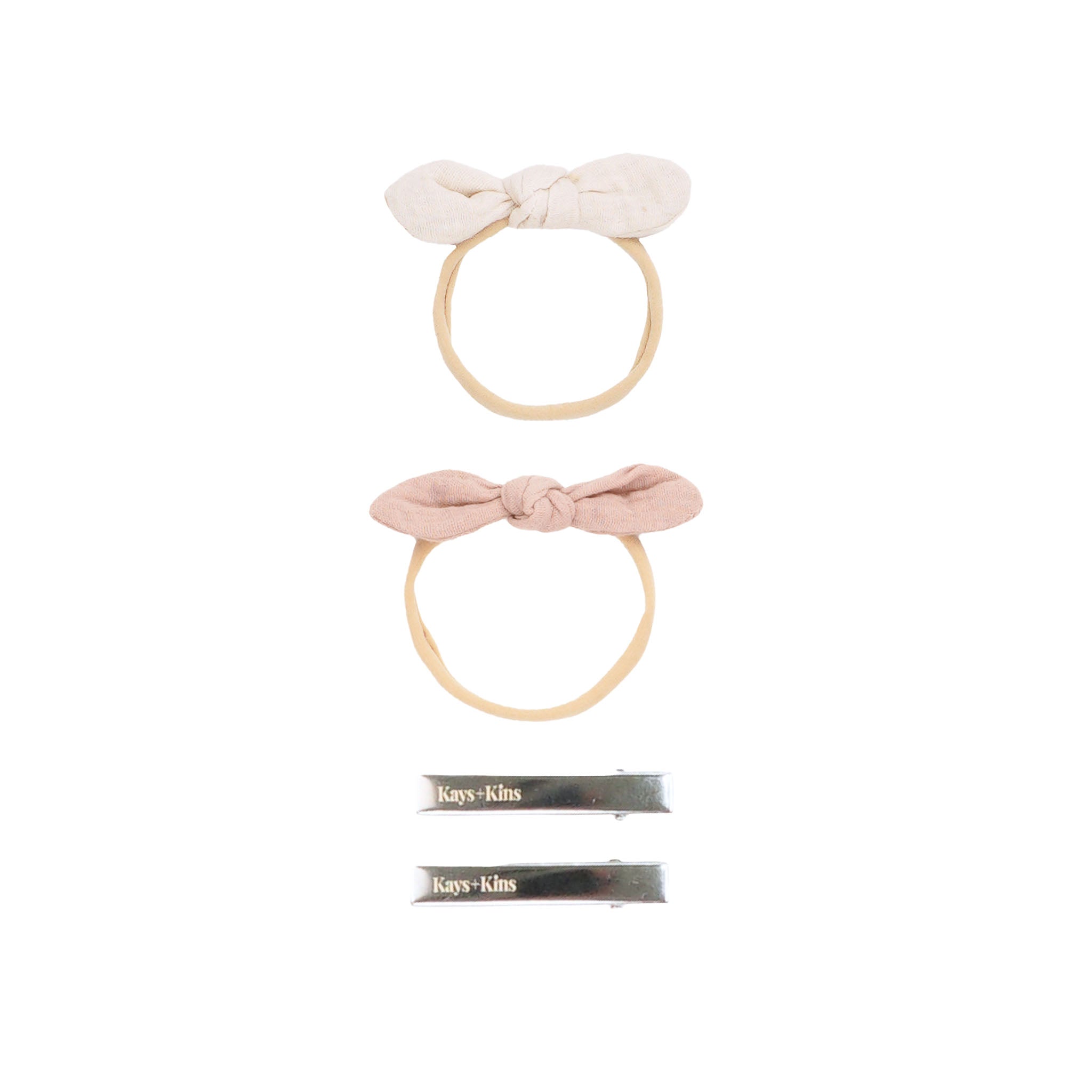 Linen Petite Bow Set - Blush + Ivory