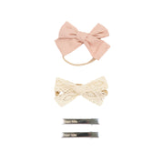 Linen Bow + Lace Set - Blush Lace