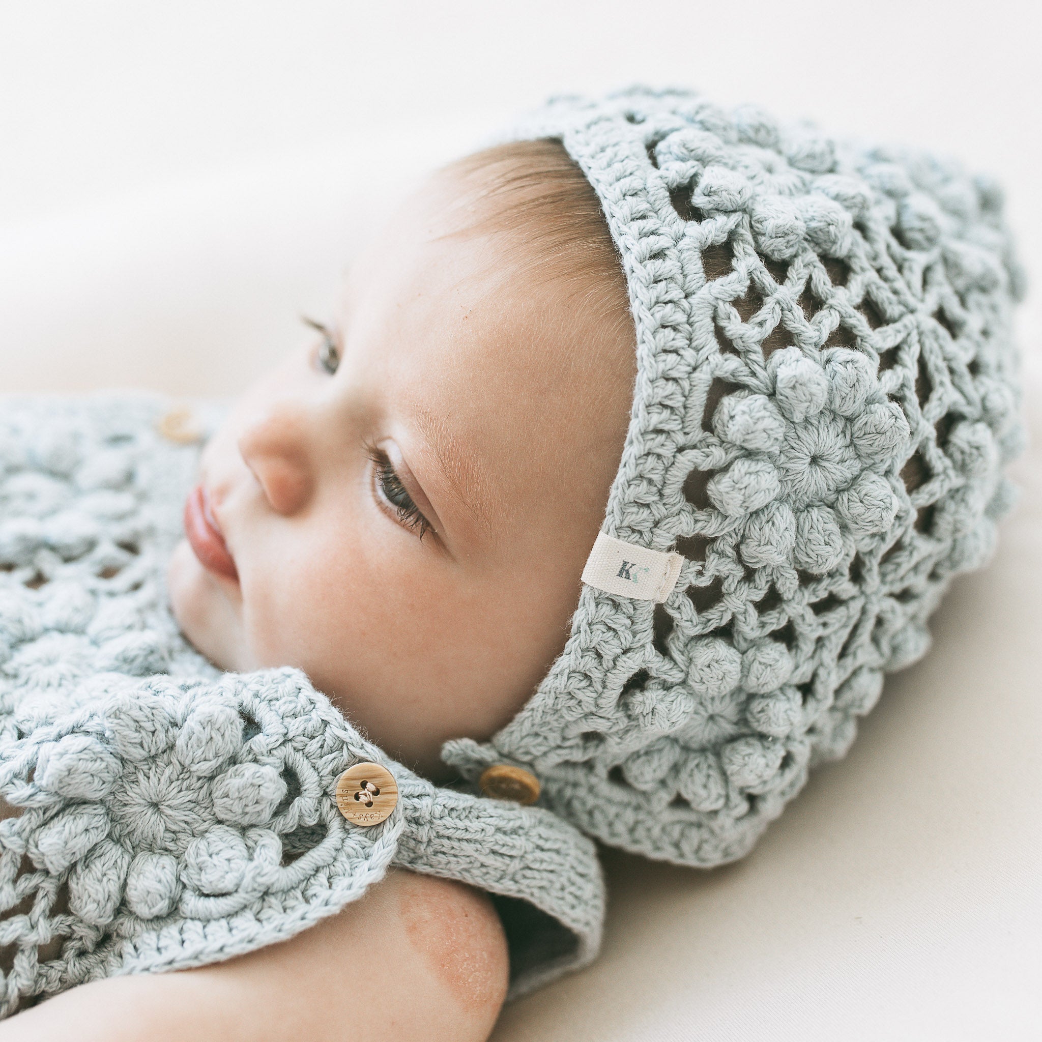 Crochet Romper + Bonnet Set - Pearl Blue
