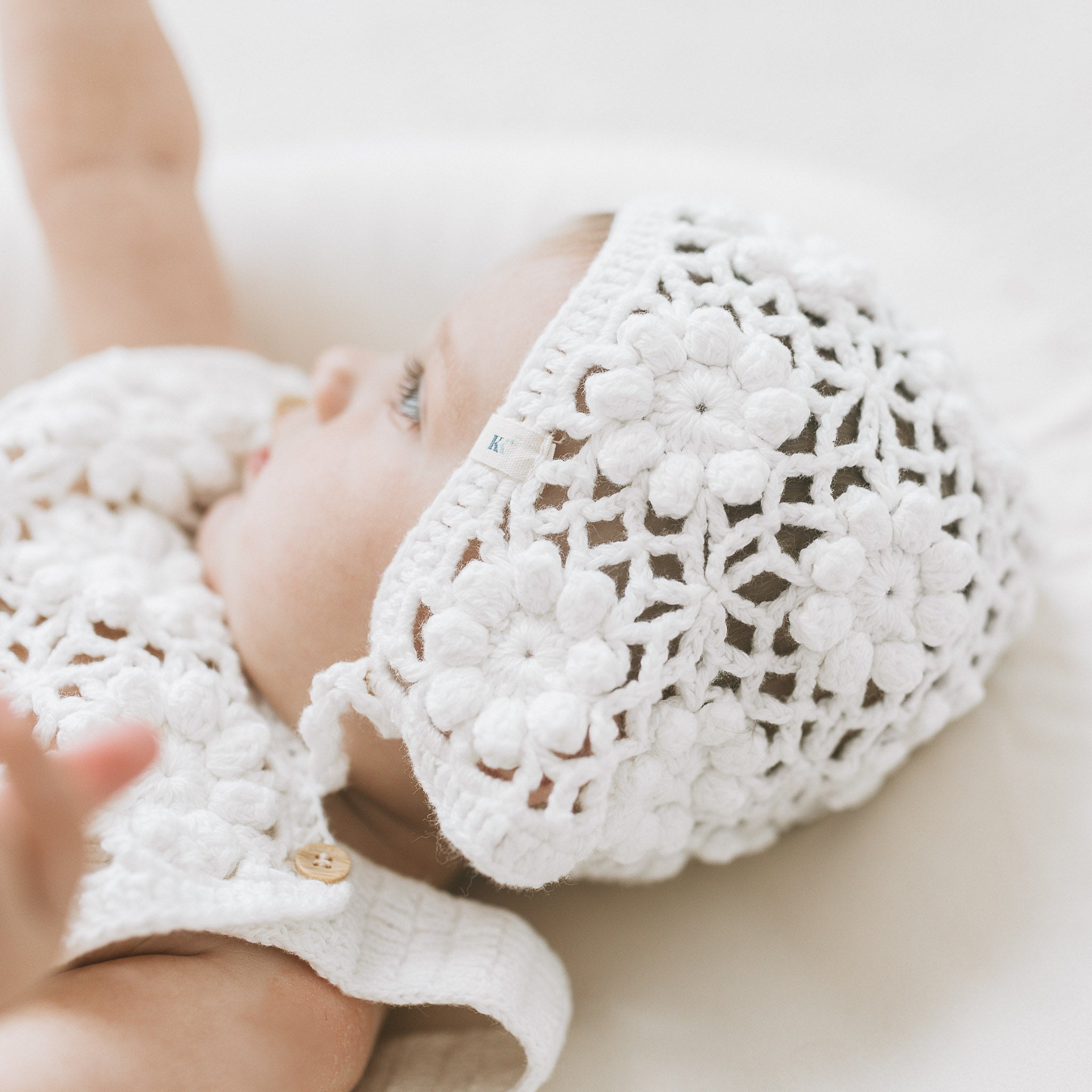 Crochet Romper + Bonnet Set - White