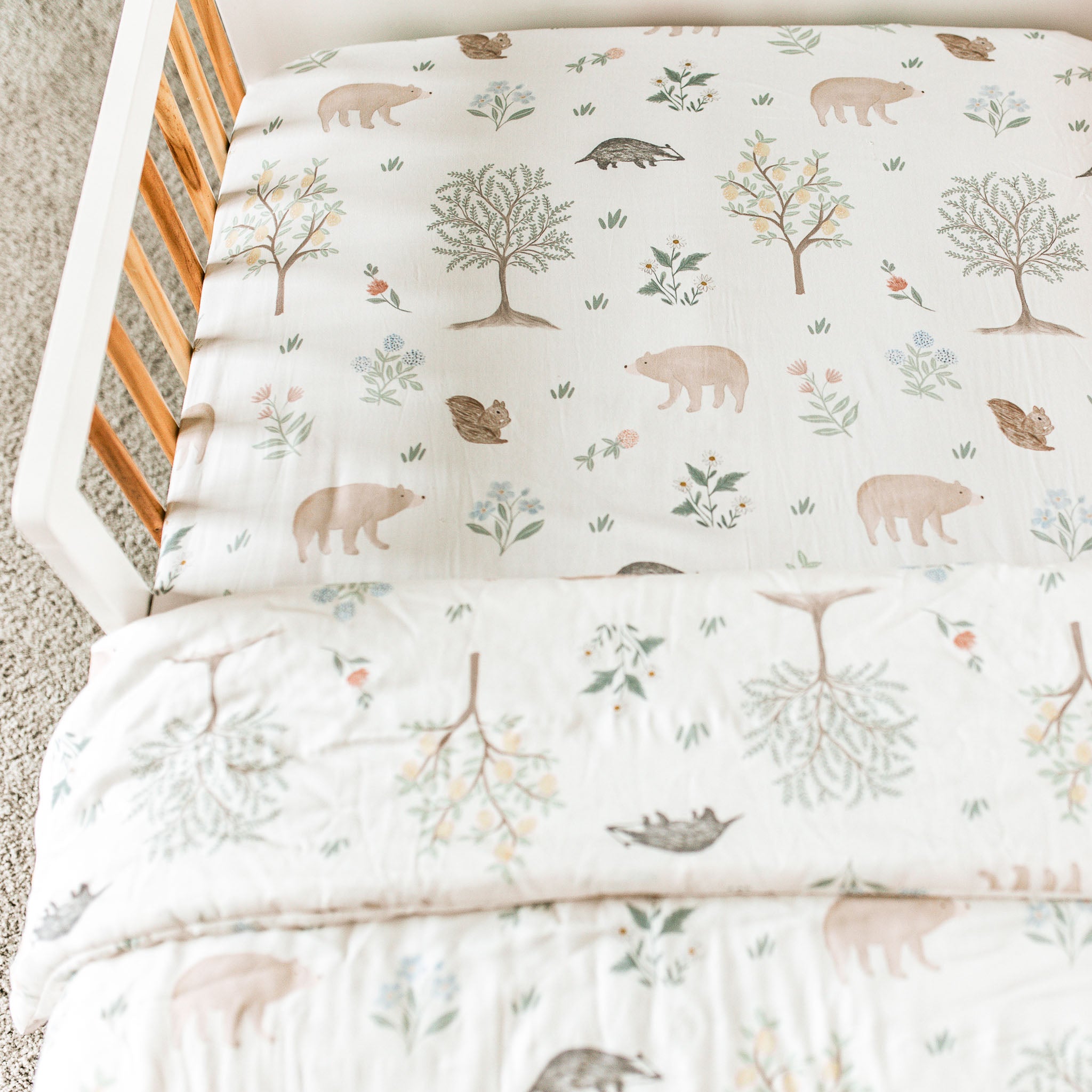 Duvet + Fitted Crib Sheet Set - Woodland Citrus