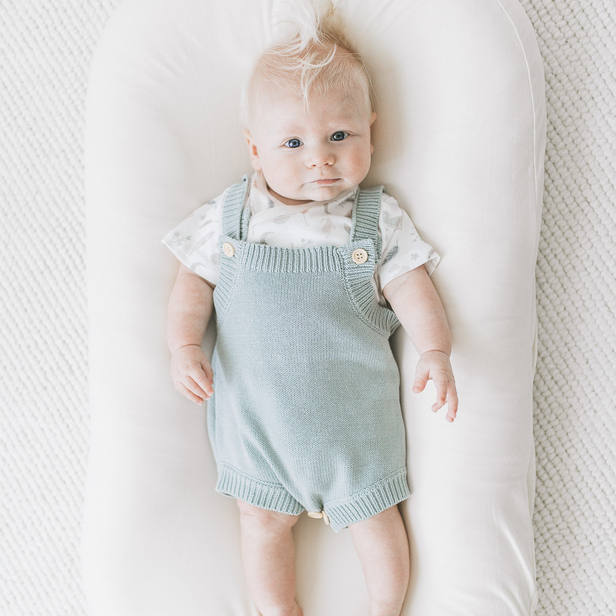Knit Overall Romper - Sky Blue