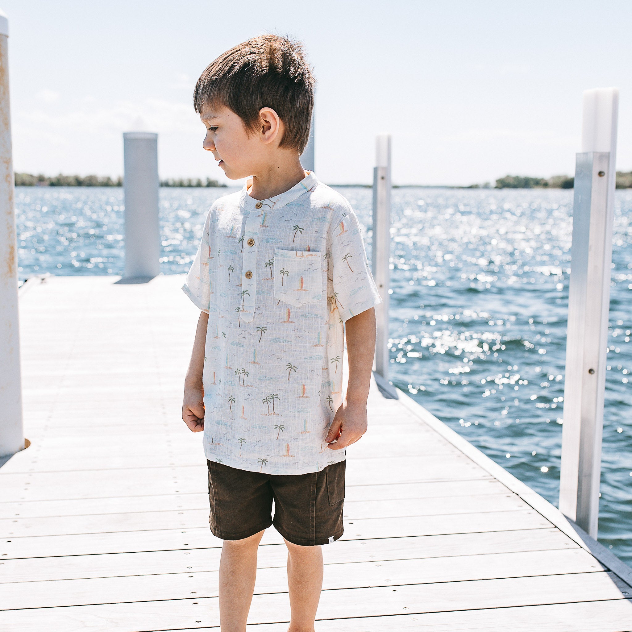 Band Collar Shirt - Surf Side