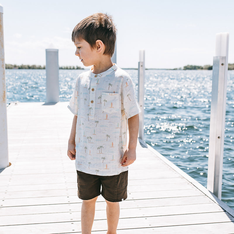 Band Collar Shirt - Surf Side