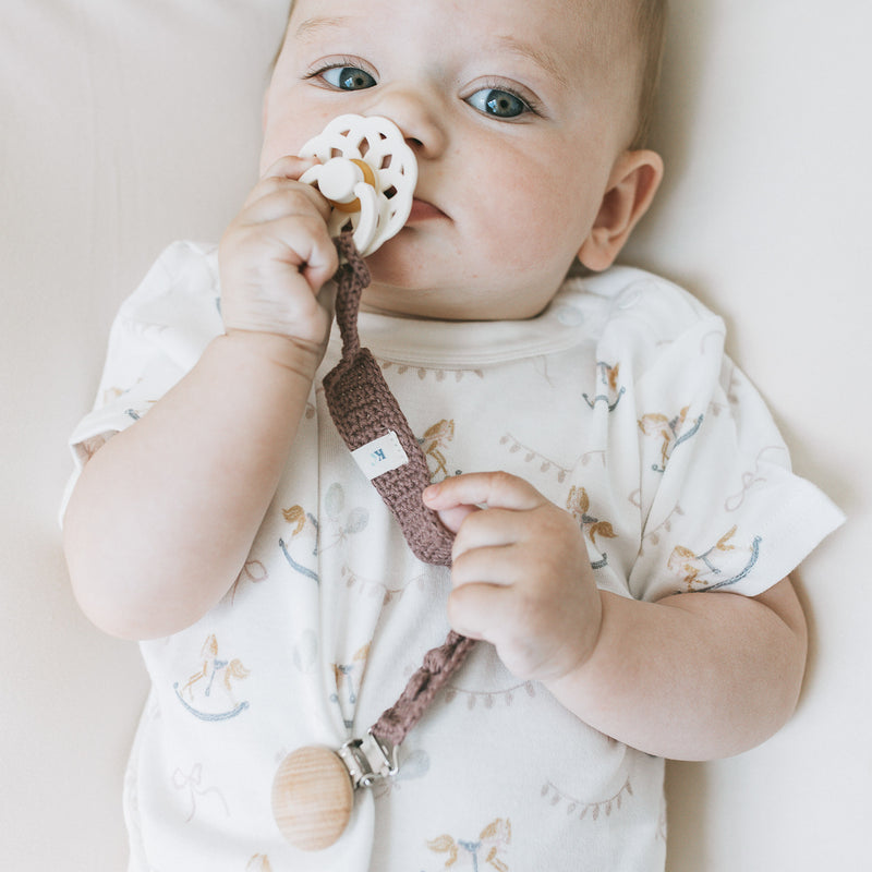 Crochet Pacifier Clip - Mink
