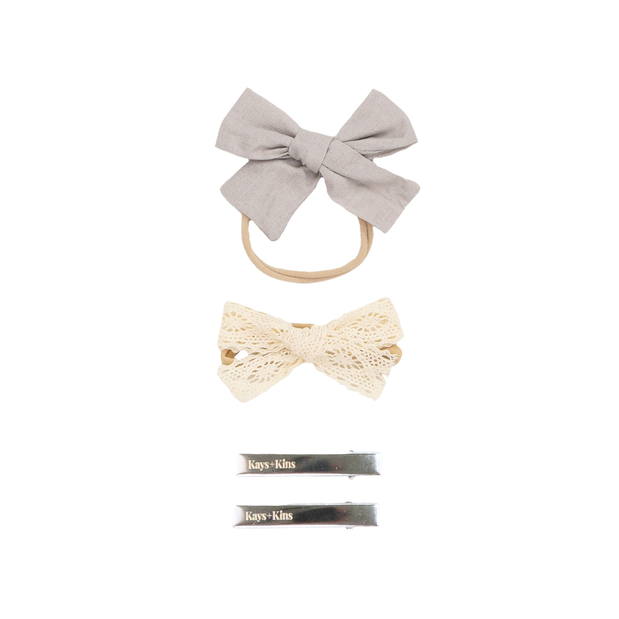 Linen Bow + Lace Set - Mist + Lace