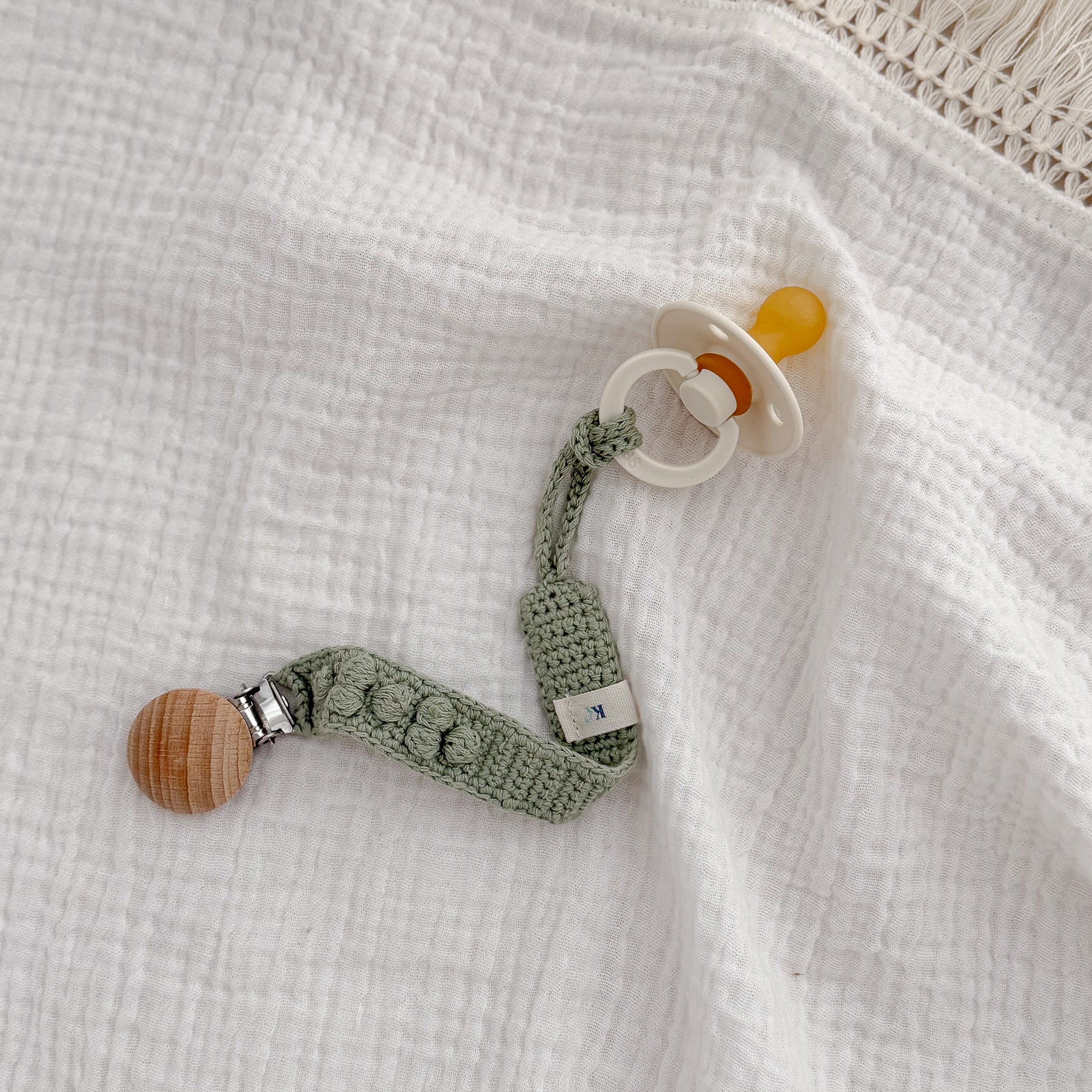 Crochet Pacifier Clip - Sage