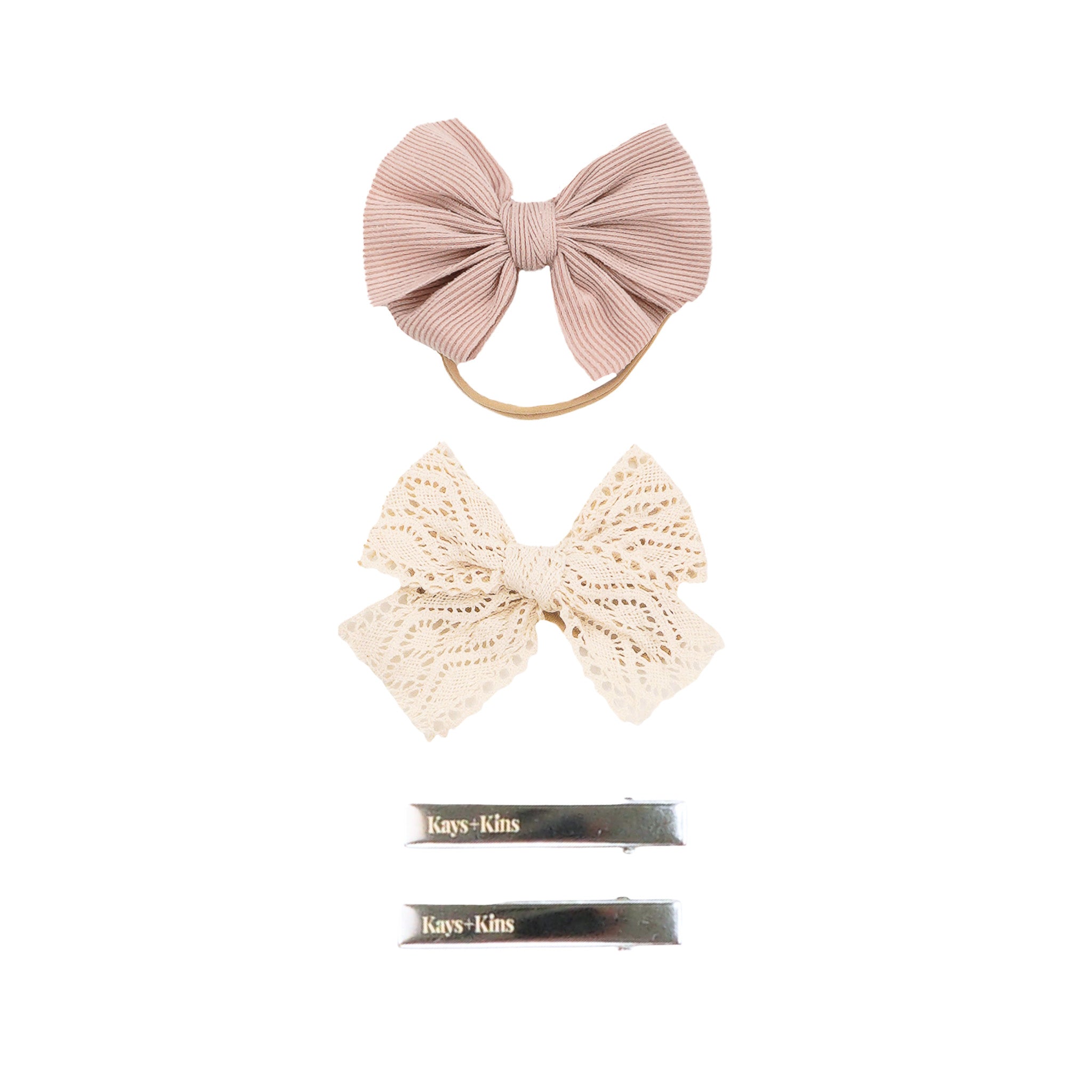 Ribbed Bow + Lace Set - Vintage Rose Duo